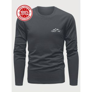 100% Cotton Mens T Shirts Essential Long Sleeve Tee Mountain