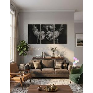 Premium Black & White 3-Panel Fitness Wall Frame – Large HD Combat Sports Canvas Painting