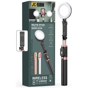 JC-18H Wireless Bluetooth Selfie Stick Tripod with Dual Fill Lights & Detachable Remote, Extendable Stainless Steel Live Broadcast Stand, 360° Rotation Phone Holder for iPhone & Android