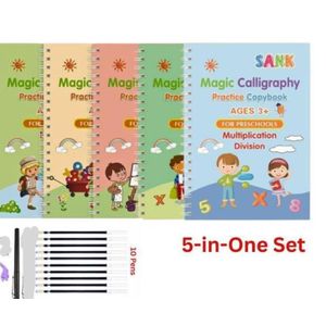 5-in-1 Magic Calligraphy Practice Copybook Set for Kids with 10 Refillable Pens