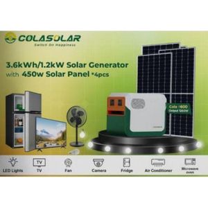COLASOLAR Cola3600 3.6Kwh Solar Generator with 4 pieces of 450W Solar Panel – Reliable Power Backup for Homes, Offices and Industries 
