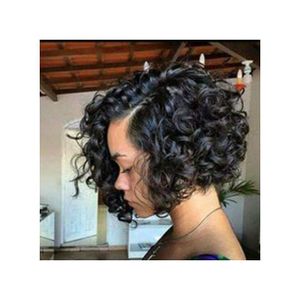 Women's Shoulder Length Small Curly Bob-Black  - Free Hair Accessories