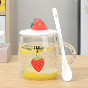 380ml Kawaii Square Milk Carton Glass Cup Cute Strawberry Creative  Breakfast Cup For Home Portable Student Transparent Milk Cups