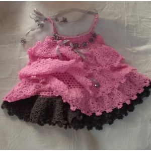 Fashion Collections Pink Crochet Baby Girls Dress with Beaded Flowers & Ribbon 