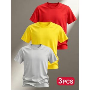 Tshirt 3-In-1 Men's Quality Plain Round Neck T-Shirts Combo Pack - Red, Yellow & Light Gray