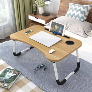 Multipurpose Foldable Bamboo Wooden Laptop Table Bedside Table With Cup Holder