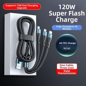 Neutral 120W 3-in-1 Fast Charging Cable  USB to Type-C + Lightning + Micro USB  Durable Braided Cable for Phones & Tablets