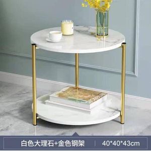 Luxury 2-Tier Round White Marble Side Table (40x40x43cm) – Modern Faux Marble End Table with Gold Steel Frame, Coffee & Bedside Accent Stand for Living Room & Bedroom
