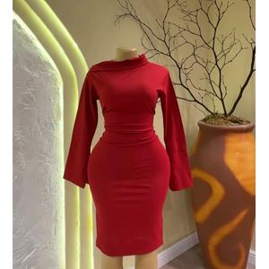 Red off shoulder office dress