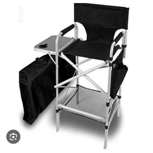 Professional Foldable Makeup Chair with a single side tray, footrest, and storage bags