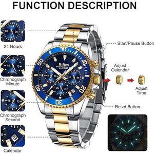 Biden Men's Watch Business Luminous Waterproof with Gift Box and Watch Adjuster - Rose Gold