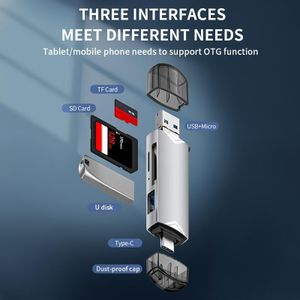 6-in-1 USB 3.0 High-Speed Media Card Reader, 5Gbps Data Transmission, Type-C & Micro USB OTG Adapter, Compatible with SD, TF, Micro SD Cards and USB Flash Drives, Portable Multifunctional Reader
