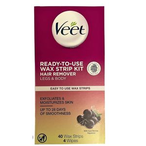Veet Ready-to-use wax strips kits, leg and body for sensitive skin with spatula 200ml