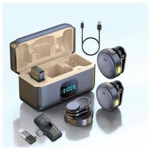 Microphone Q8 Wireless Lavalier-Microphone system with a charging case.