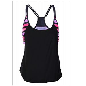 Mfed Strped Print Insert Padded Black Tankini Top