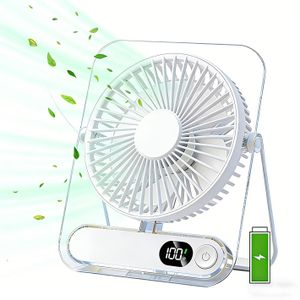 Portable USB Rechargeable Desk Fan with 500mAh Battery – Ultra-Quiet, 5 Adjustable Speeds, 180° Foldable Design, Digital Battery Display