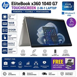 Hp EliteBook X360 1040 G7 TOUCHSCREEN 14" Intel Core i7 10th Gen 16GB RAM 512GB SSD Backlit Keyboard Windows 11 Pro Business Laptop + FREE Laptop Stand
