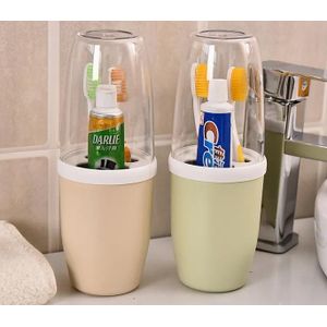 Portable Toothbrush Cup & Toothpaste Holder with Cover – Travel Toothbrush Case and Carrier
