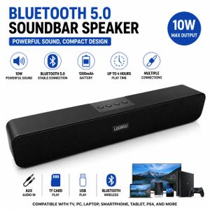 Portable Bluetooth Speaker 10W Wireless Desktop Soundbar Dual 5W Drivers Immersive Bass Home Theater TV Audio Subwoofer 1200mAh Battery Support AUX TF Card USB for PC Laptop Phone Projector
