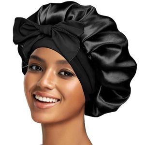 Silk Satin Sleep Bonnet for Women, Frizz-Free Curly Hair Wrap with Bow, Night Cap