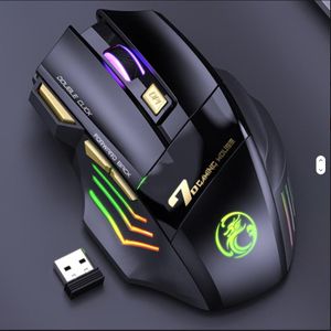 iMICE GW-X7 Wireless Gaming Mouse, USB Rechargeable 3200 DPI Dual Mode Gaming Mouse, 7 Buttons 2.4 GHz Silent Mouse Bluetooth 7-Color LED Gaming Mouse, MacBook Gaming Mouse, Laptop Gaming Mouse, Destop Gaming Mouse With Colorful RGB Lights