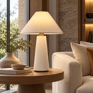 Modern White Ceramic Table Lamp with Cream Fabric Shade