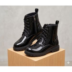 Boy's Girl's Children Black School Boot (US 2/Size 33, US 3/ Size 34)