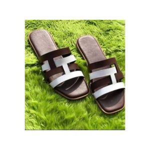 Ladies Casual Flat Slippers - White & Brown
