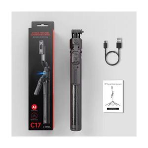 C17 Ai Face Tracking Selfie Stick Quadrapod With Rotating Handle With Gesture Recognition - 1630mm(5.4 Feet)