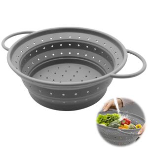 Large Foldable Silicone Colander - Heat-Resistant Kitchen Strainer easy to clean 25cm grey silicone strainer ideal for cooking & draining