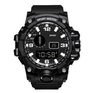 Men's Watch Sports Electronic Wristwatch Large dial Multifunctional Waterproof Luminous Alarm Kids Male's Watch-Black