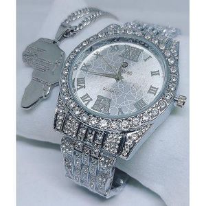 Cubanas CityD Stone Unisex Silver Watch & MOA Necklace