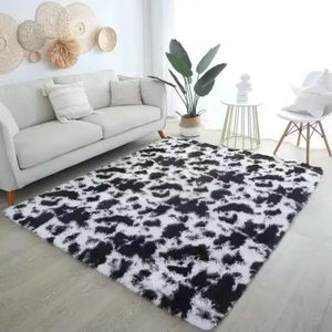 4'x7.5' Large Fluffy Floor Carpet for Living Room BedRoom Anti-slip Mats-Black/White