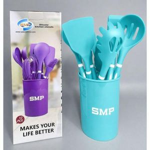 SMP 12 Pcs High Quality Silicone Cooking Spoon Set With Spoon Holder 