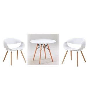 Round Beechwood Dining Table With 2 Sitting Chairs(White)