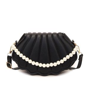 Shell Shaped Crossbody Bag with Pearl Chain - Elegant Mini Sling Purse for Women