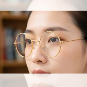 Unisex Gold Round Eyeglasses Clear Lens Computer Spectacles Lightweight Frame for Office Screen Use