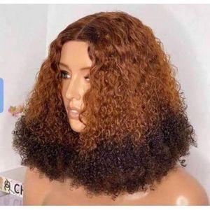  2 tone super soft budget pixie curly hair wig with T frontal 14 inches
