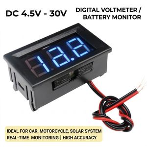 Mini Digital DC Voltmeter 4.5-30V 2-Wire LED Battery Monitor For Car Motorcycle - Blue