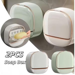2PCS Wall-Mounted Soap Box with Lid Light Luxury Soap Holder Punch-Free Soap Box  Laundry Soap Box For Bathroom Kitchen
