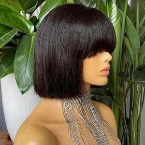 Short Bob Hair Wig With Fringe For Ladies - Black