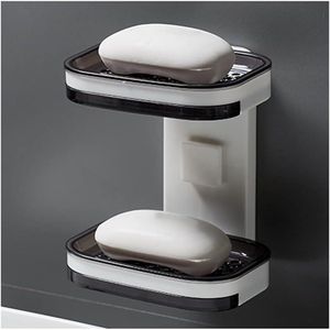 Wall Mounted Double Layer Soap Holder With Drain Tray And Water Drip Design Bathroom Storage Rack