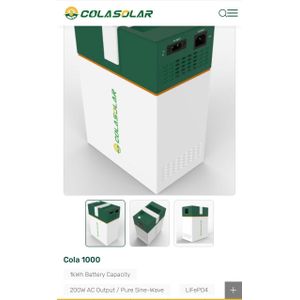 Cola Solar Cola 1000 Portable Power Station 1kWh LiFePO4, 200W AC Pure Sine Wave