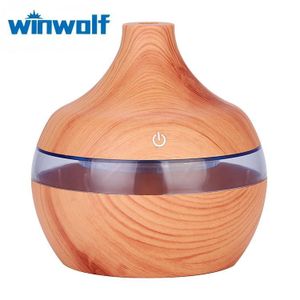 Winwolf 300ML Wood Grain Essential Oil Diffuser Air Humidifier with 7-Color LED Light