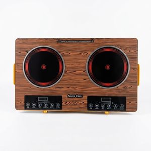SILVER CREST 3500W Double Burner Intelligent Electric Ceramic Stove with Wooden Design Finish