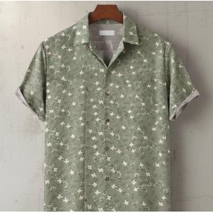 OFFGRID Men’s Vintage Material Short Sleeve Shirt Floral Print (Green)