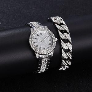 DS Stone Iced Men"s Wristwatch With Hand Chain - Silver