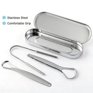 3in1 Stainless Steel Tongue Scraper Set with a Case... Effectively cleanses the Tongue