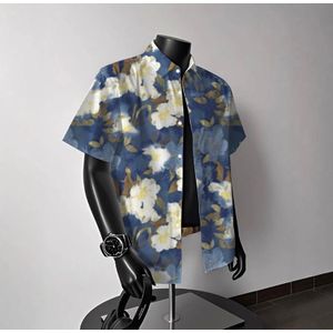 Unique Vintage Men's Vintage Floral Short Sleeve Shirt - Blue & White Casual  Beach Shirt