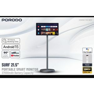 Porodo Surf 21.5'' Portable Smart Monitor – Android 15, 1080P Full HD, 27000mAh Battery, 90° Rotating Screen 3years Warranty 